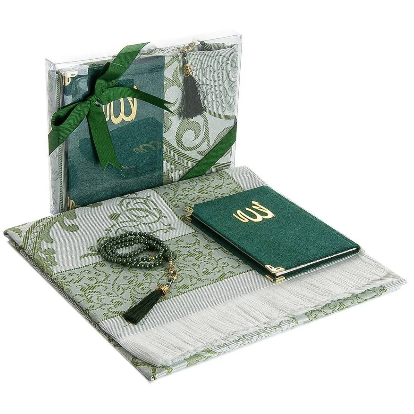 Geschenkbox mit Gebetsteppich (Seccade), Tesbih und Surenbuch – Muslimisches Geschenkset für Namaz, Salah und Gebet