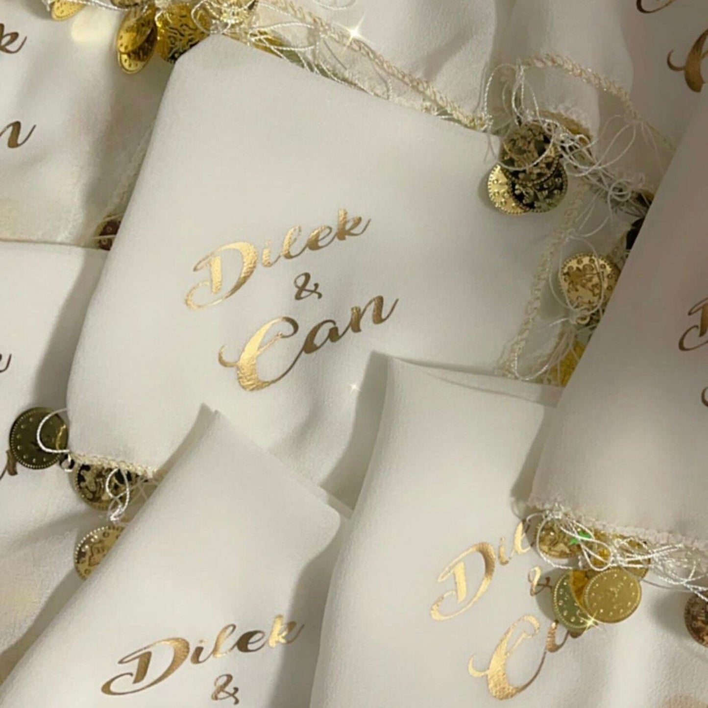 10x Personalisiert Luxus Halay Mendili goldene Schrift Tanztücher Dügün Hochzeit Verlobung Kina Mendil