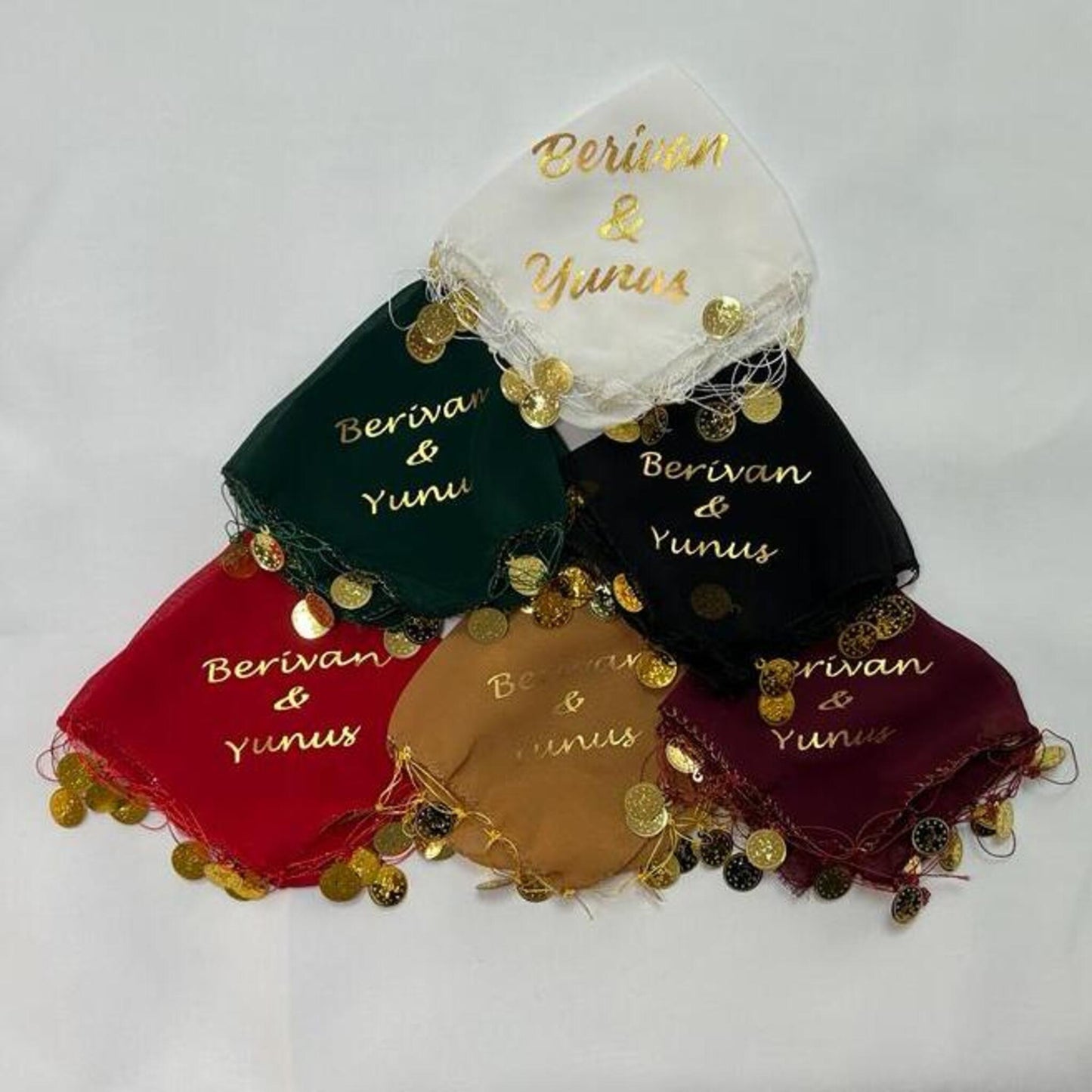 10x Personalisiert Luxus Halay Mendili goldene Schrift Tanztücher Dügün Hochzeit Verlobung Kina Mendil