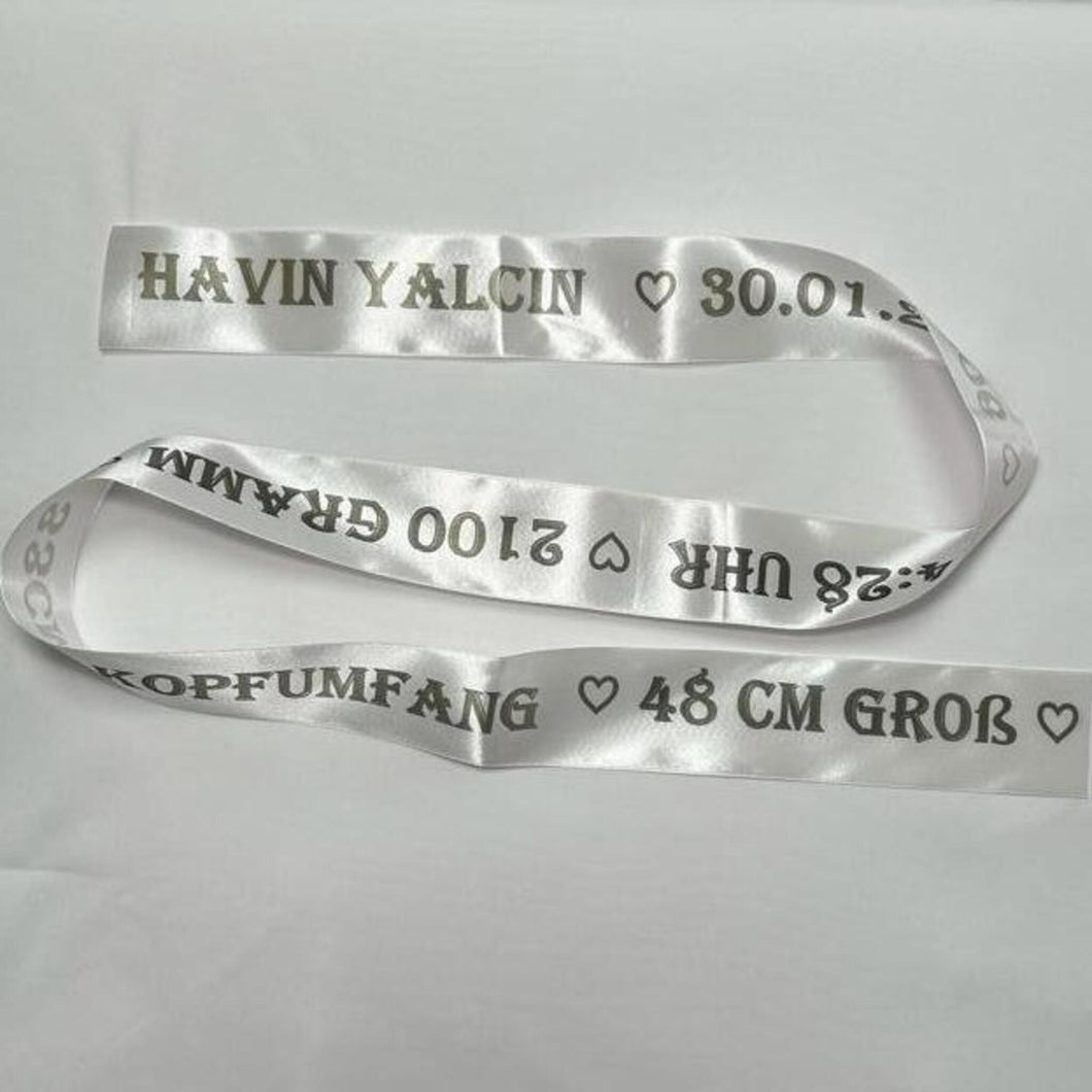 Personalisiertes Geburtenband | Bedrucktes Band | Jahrestag Geschenkverpackung | Kuchenband | Partyband