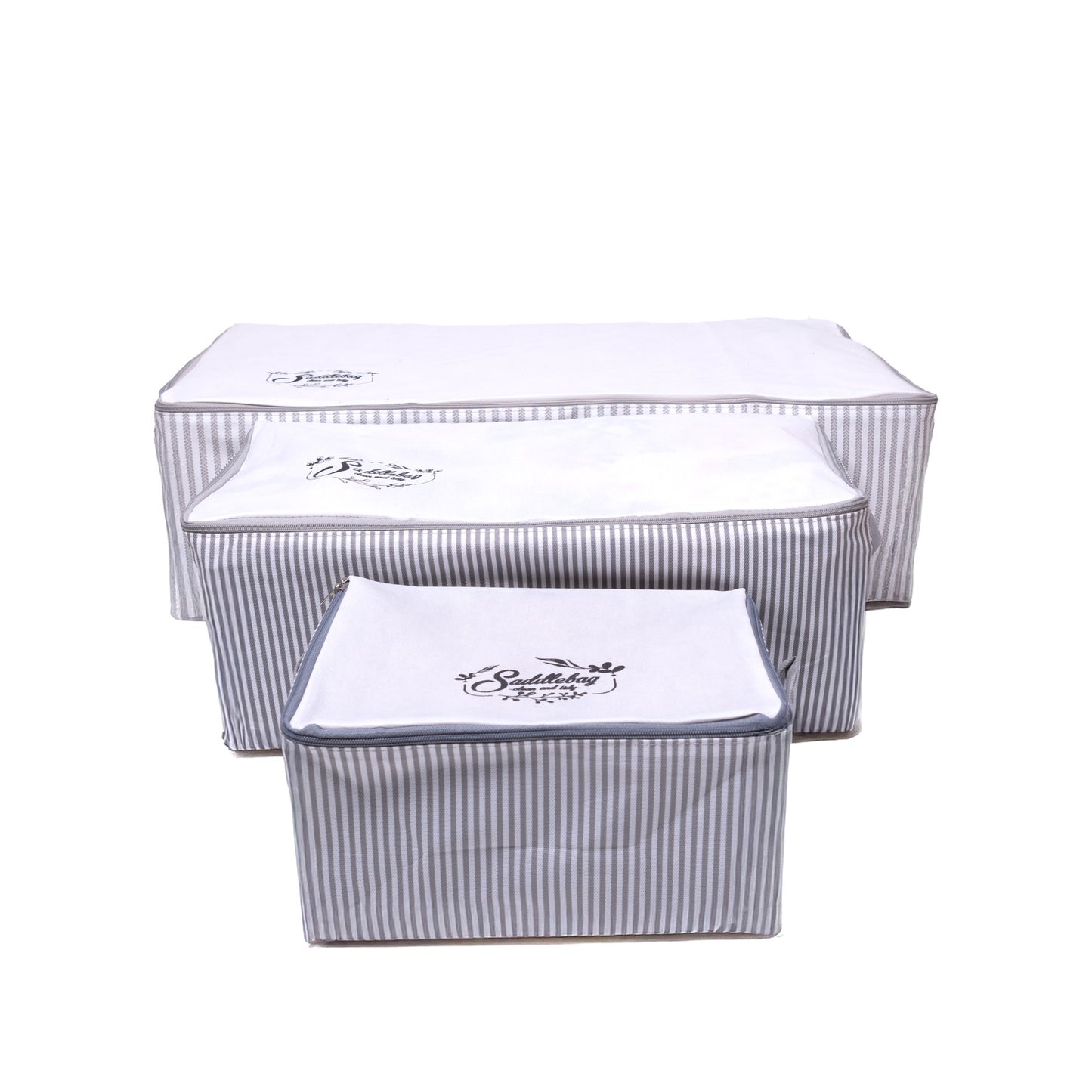 3-teiliges Aufbewahrungsboxen Set, faltbar, Reißverschluss, Griffe, Kleideraufbewahrung, Unterbettboxen, staubdicht, platzsparend