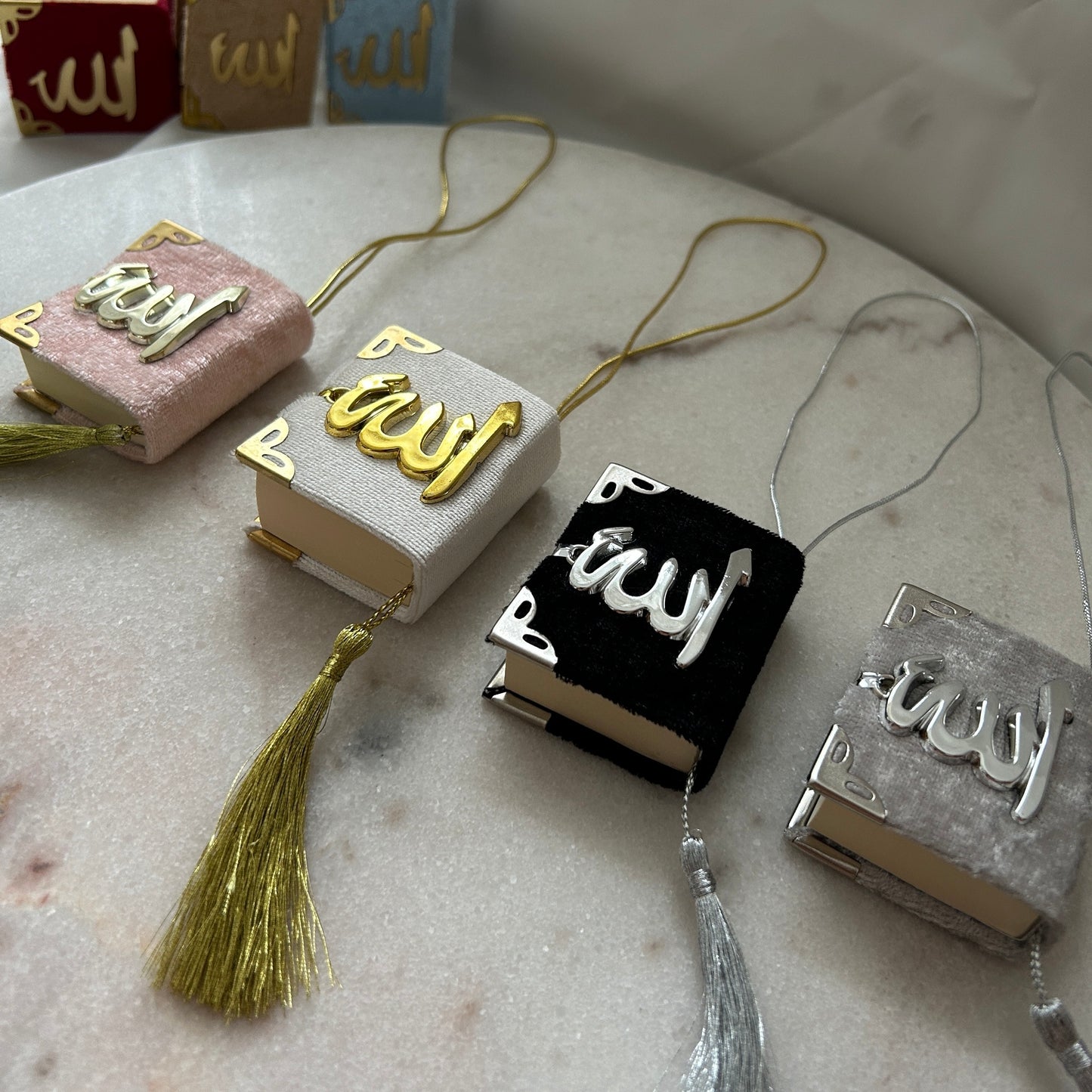 5x Mini Koran mit goldfarbigen Plexiglas "Allah" | Andenken | Beschneidung | Verlobungsgeschenk 5 × 5,5 cm
